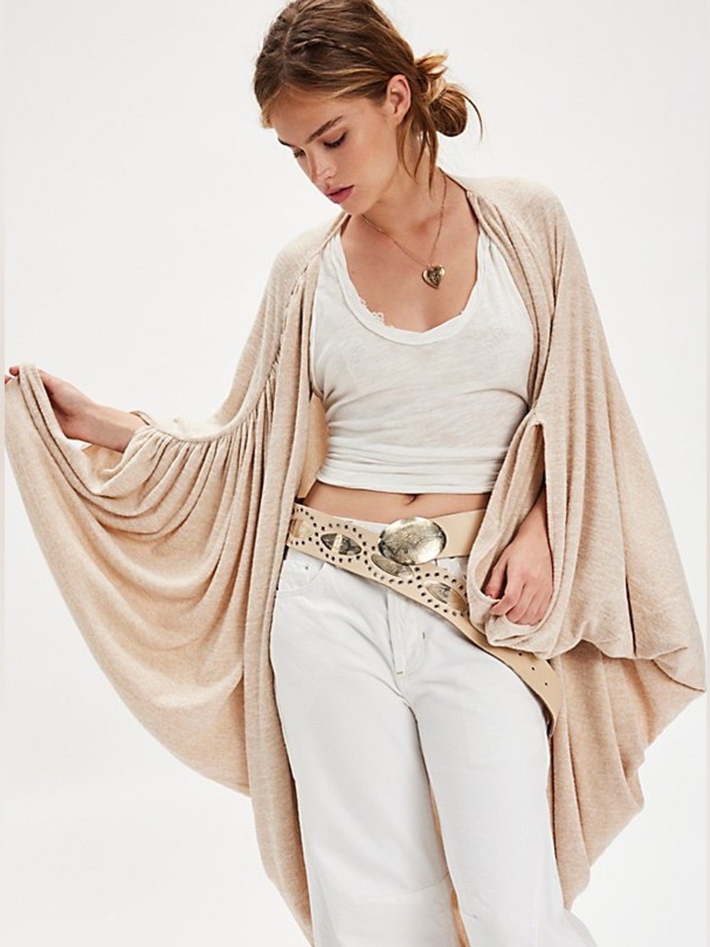 Free People Oversized Cocoon Duster Cozy Lounge Boho Oatmeal Cream One Size NWT